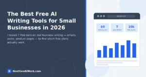 Best free AI writing tools for small business tested — comparing 7 free tiers on emails, social posts, and product pages -->
